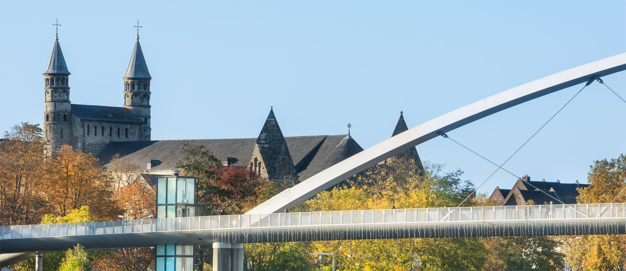 Maastricht inner city with pedestrian bridge