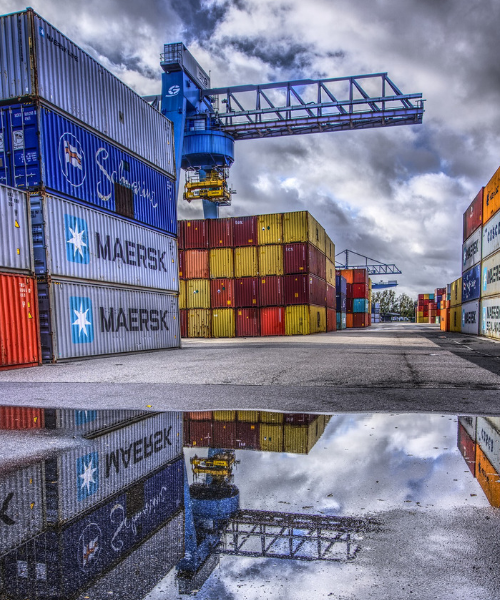 shipping containers at a port