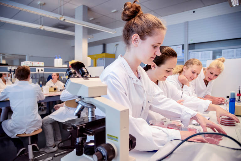 Students biomedical sciences in laboratory