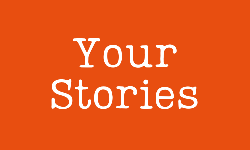 Your Stories - white text on orange background