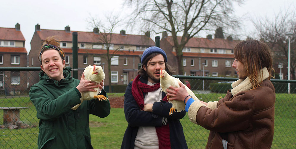 MATCH students with their hens at the Mariaberg neighborhood