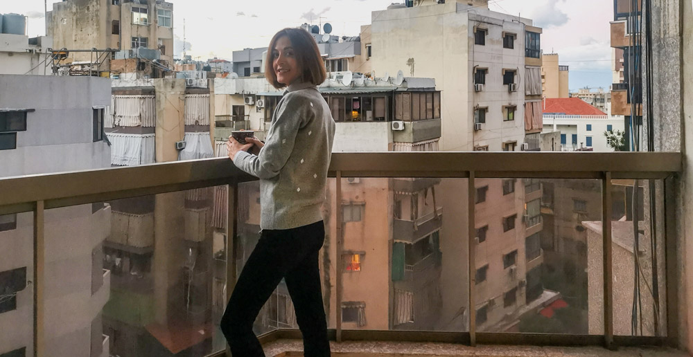 Zakia Dimassi on her balcony in Beirut