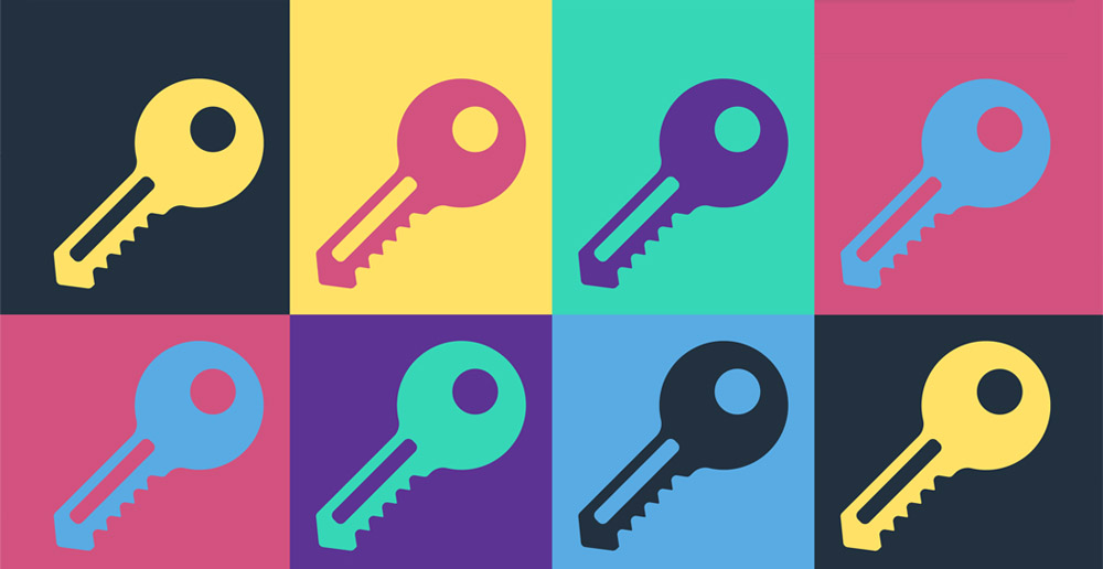 Keys in various colours