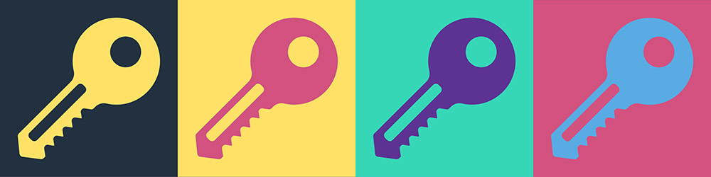 Four keys in different colours