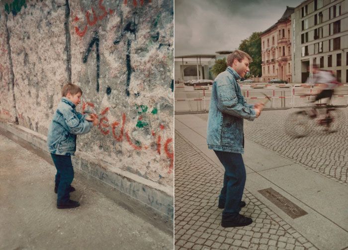 Picture of someone standing where the wall once was.