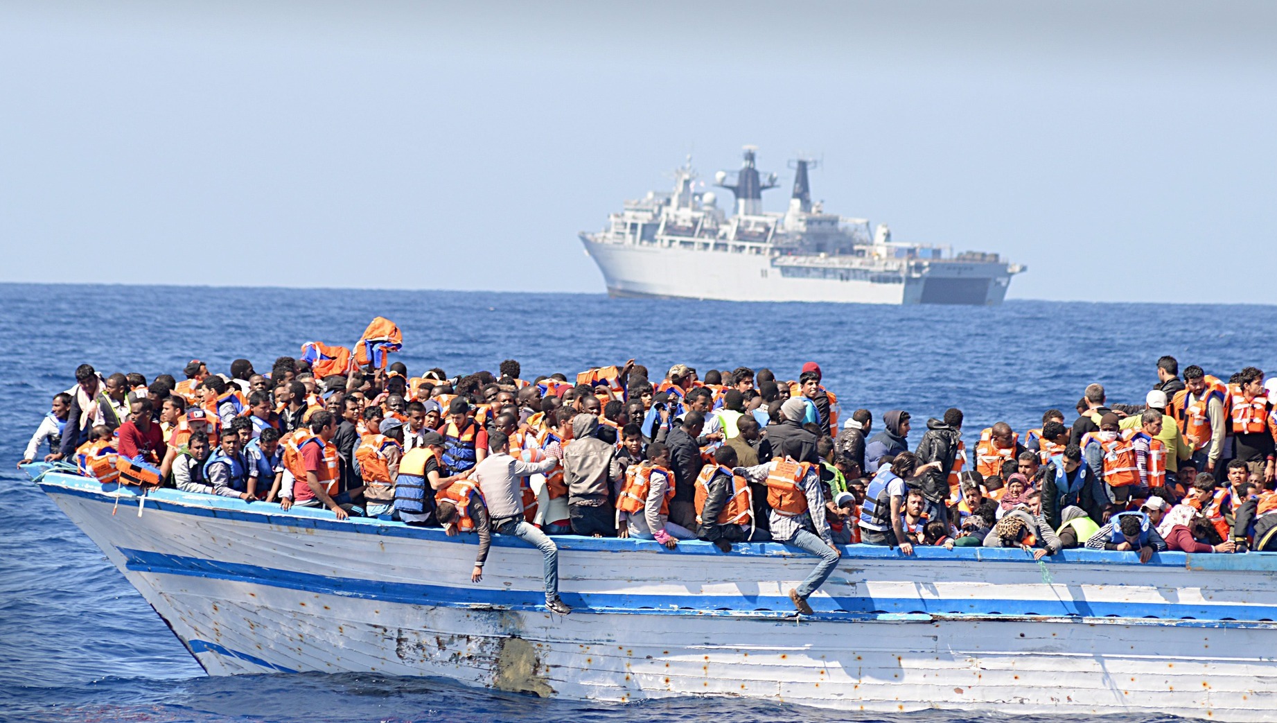A picture of refugees in a boat