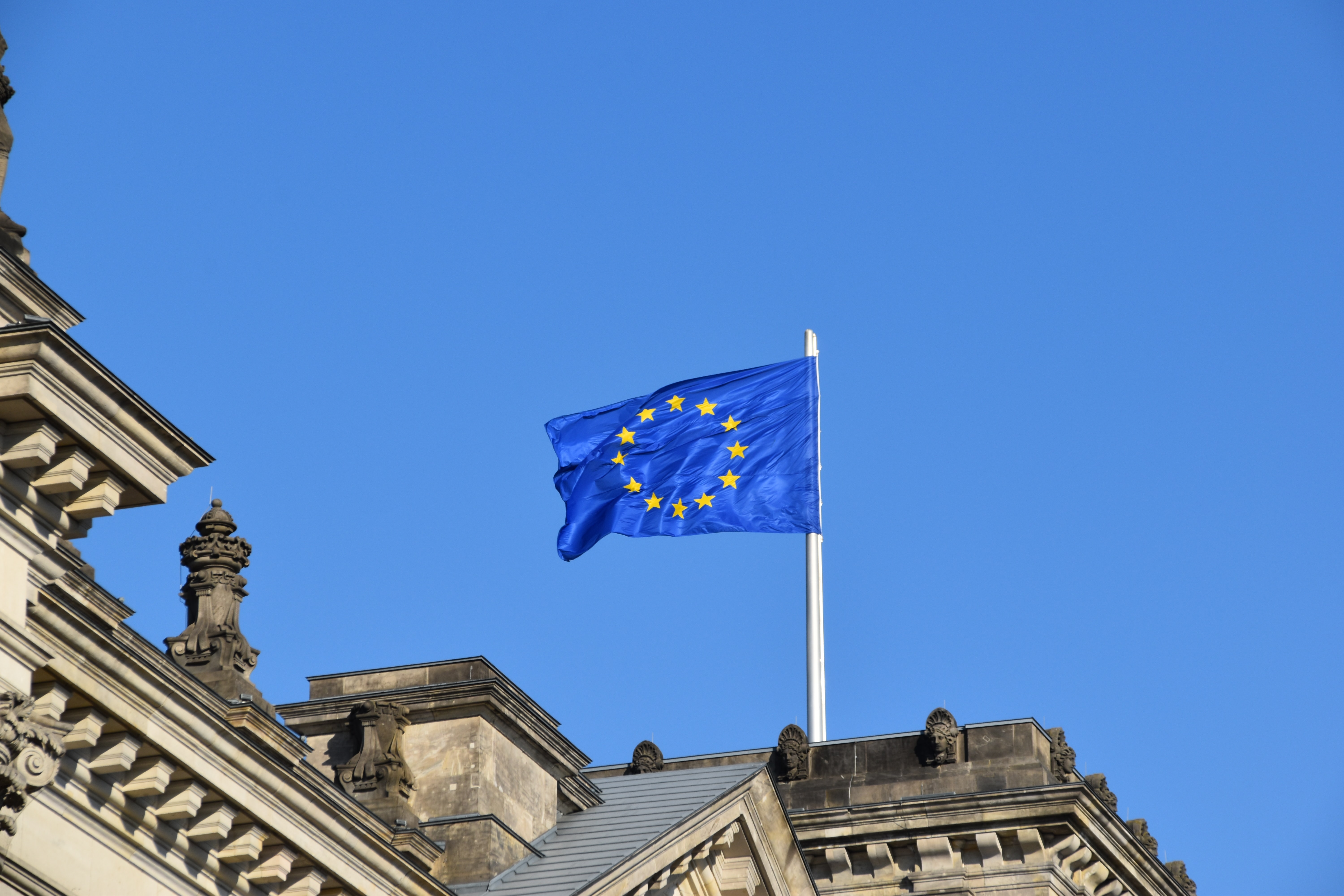 European Flag on top of a building