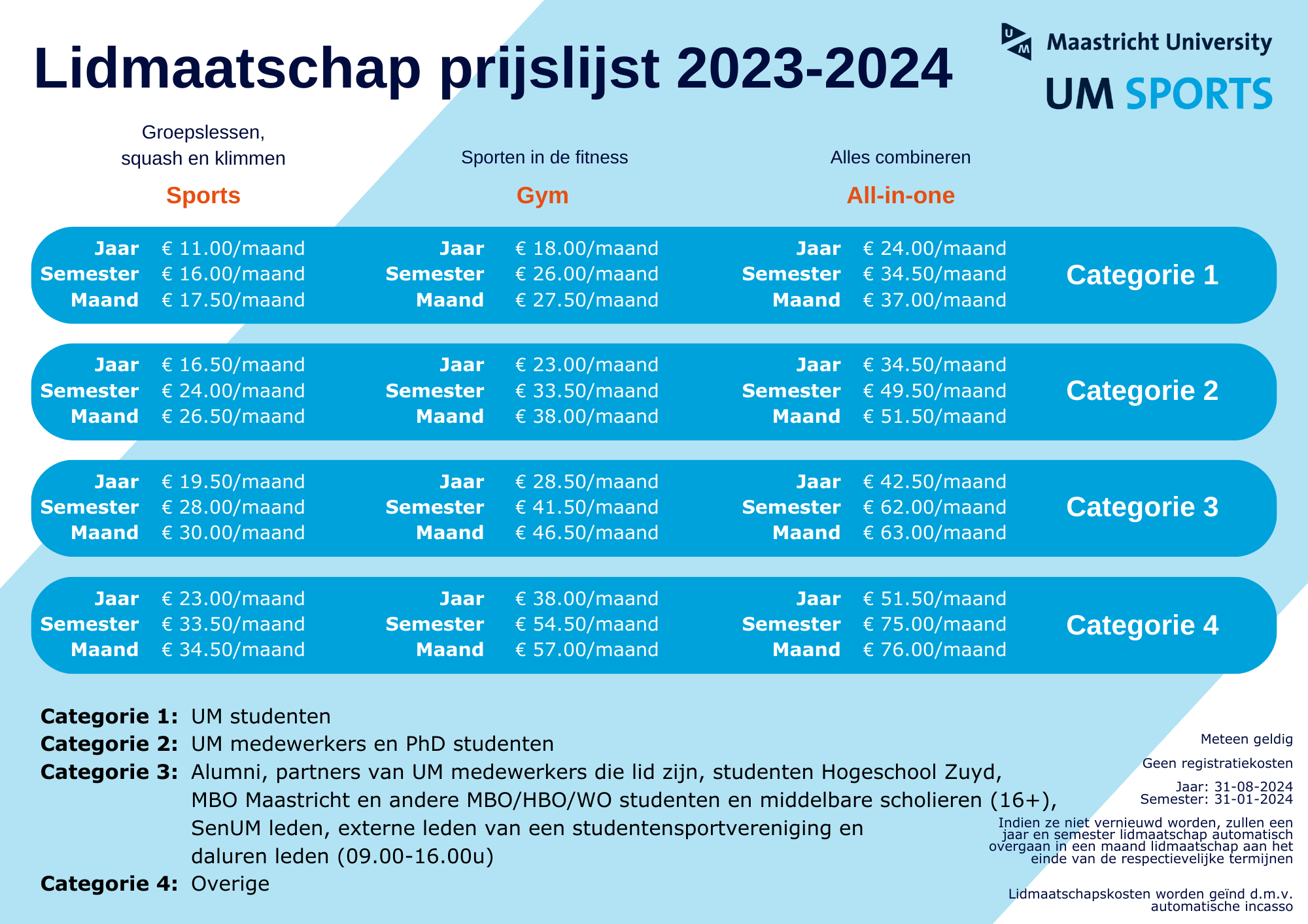 Lidmaatschap prijslijst 2023-2024