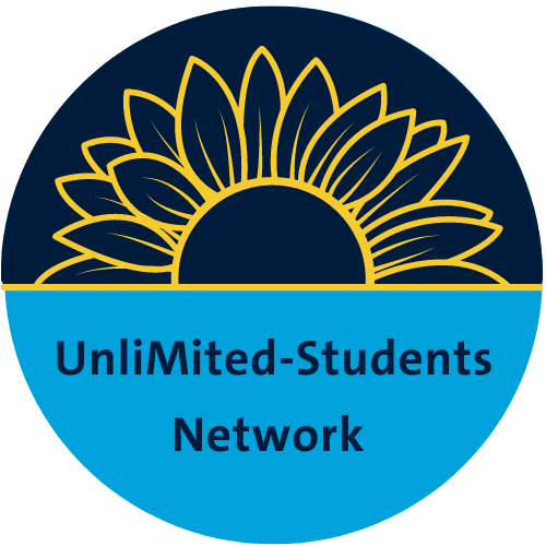 Image with sunflower and UnliMited-Students Network written in blue letters