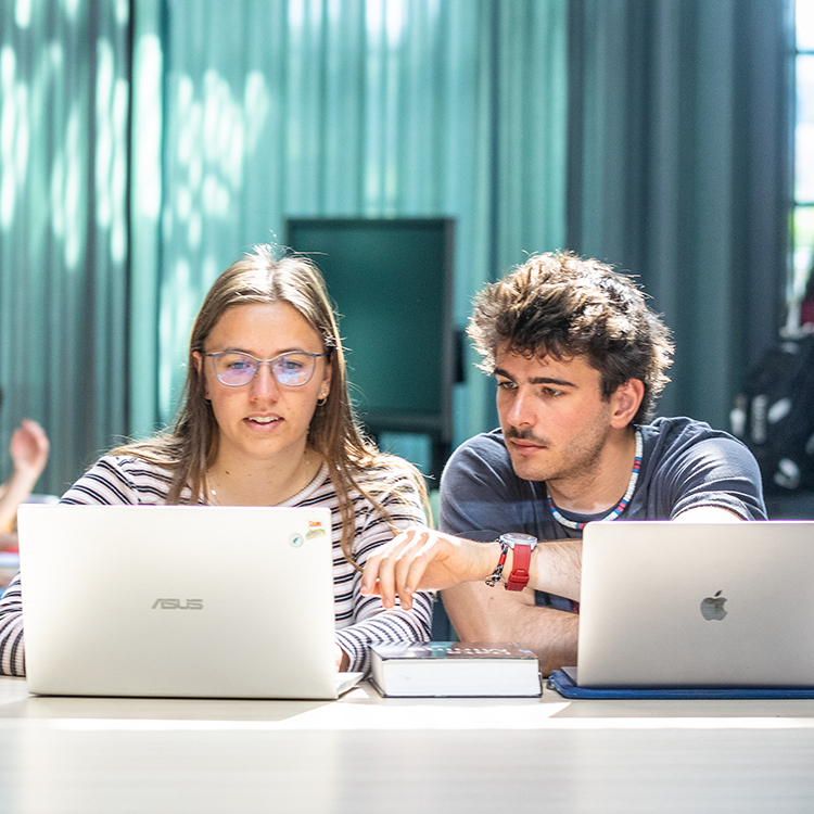 Two students working on their laptop