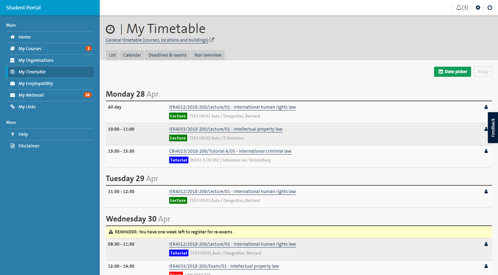 Instructions My Timetable - Maastricht University