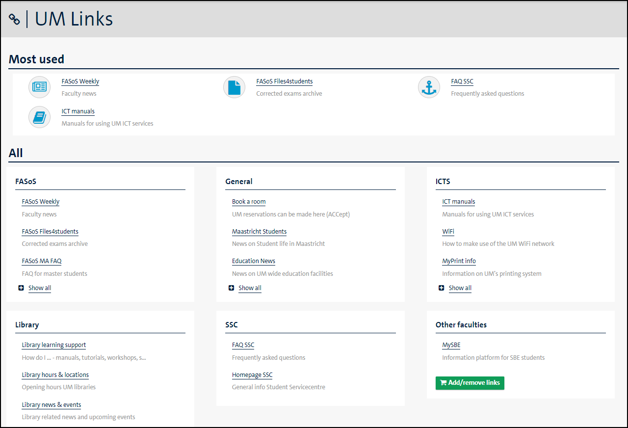 student portal um links
