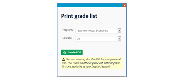 print grade list student portal