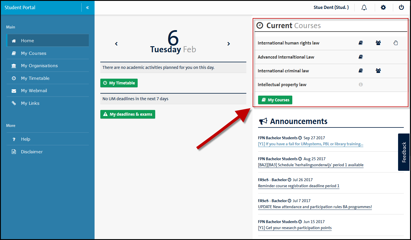 student portal current courses