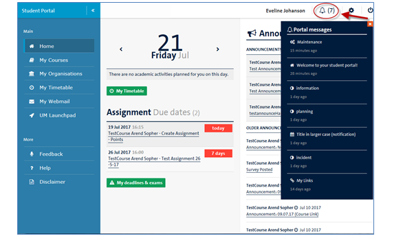 student portal notification