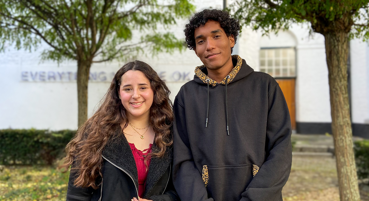 Two student ambassadors portrait in courtyard