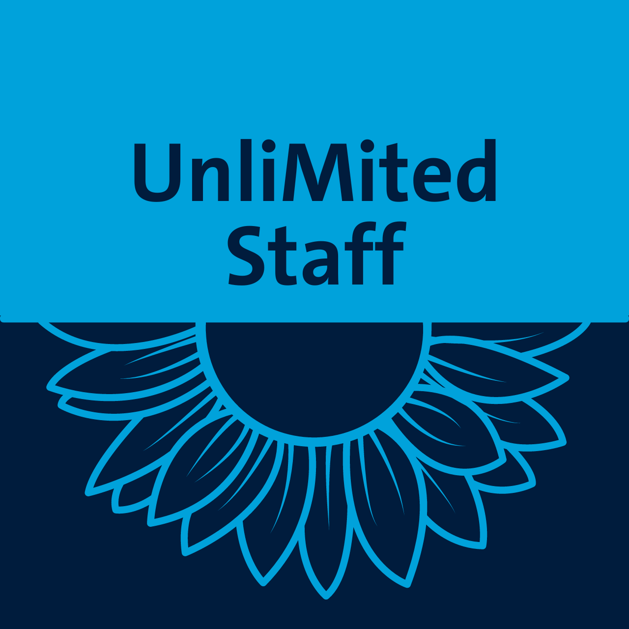 Visual in blue and navy of UnliMited Staff with sunflower