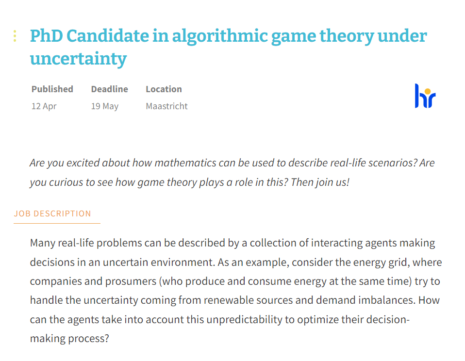 PhD Candidate in algorithmic game theory under uncertainty