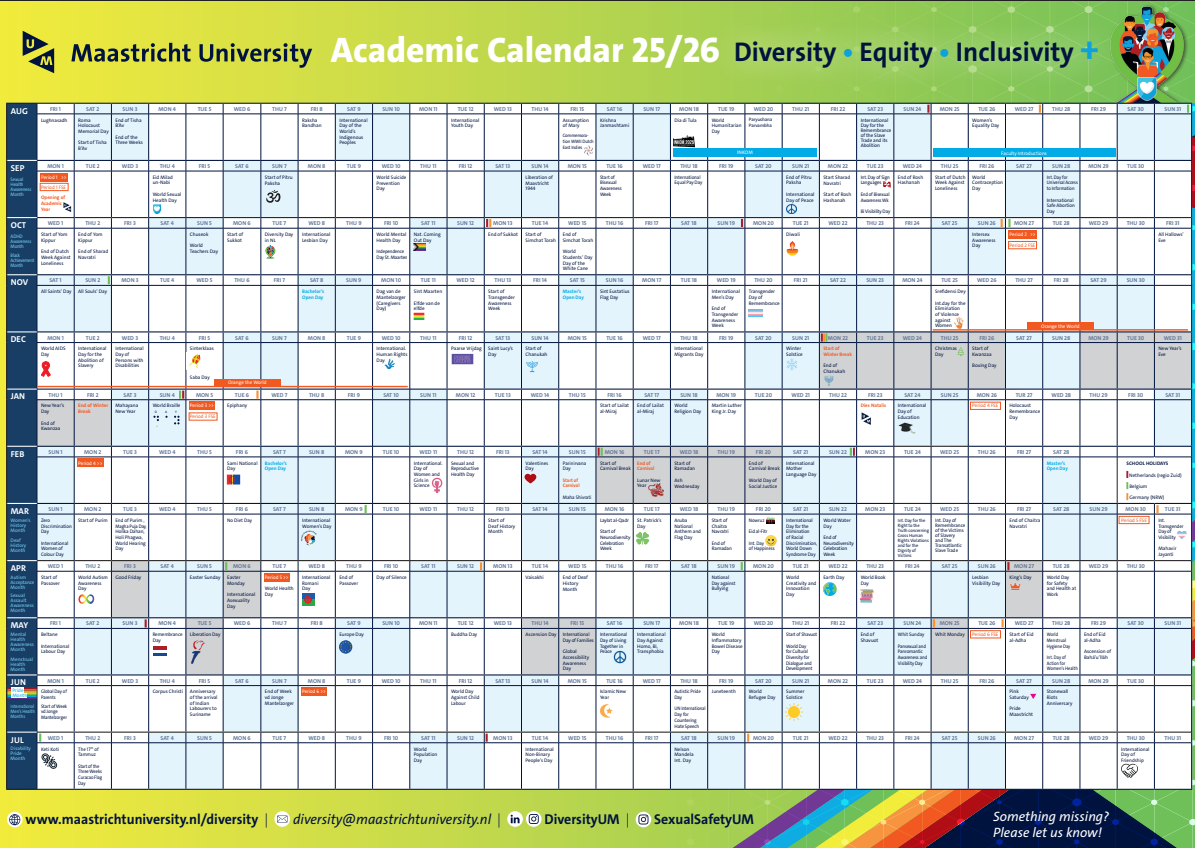 Diversity Equity Inclusivity plus Academic Calendar 2025-2026