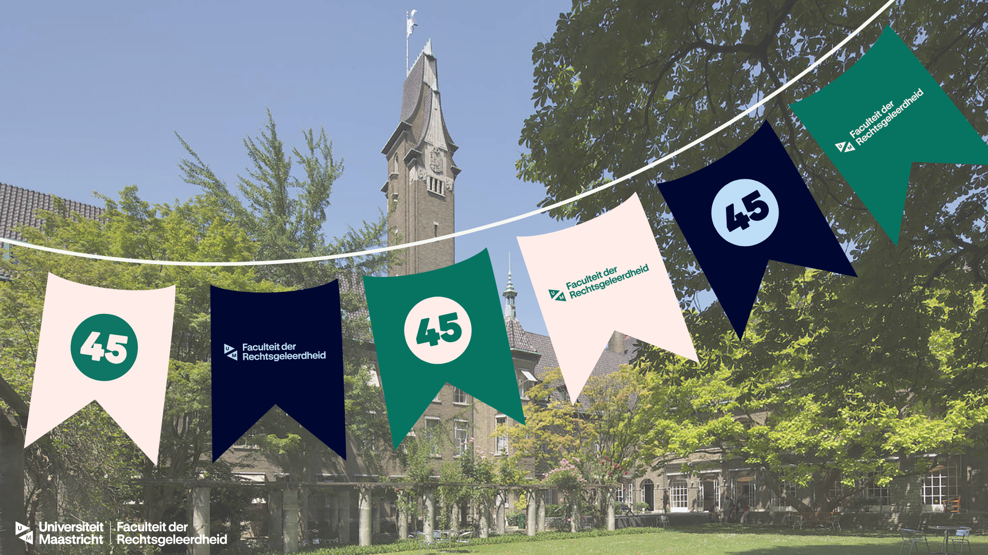 Vlaggetjes die het 45e jubileum van de faculteit vieren