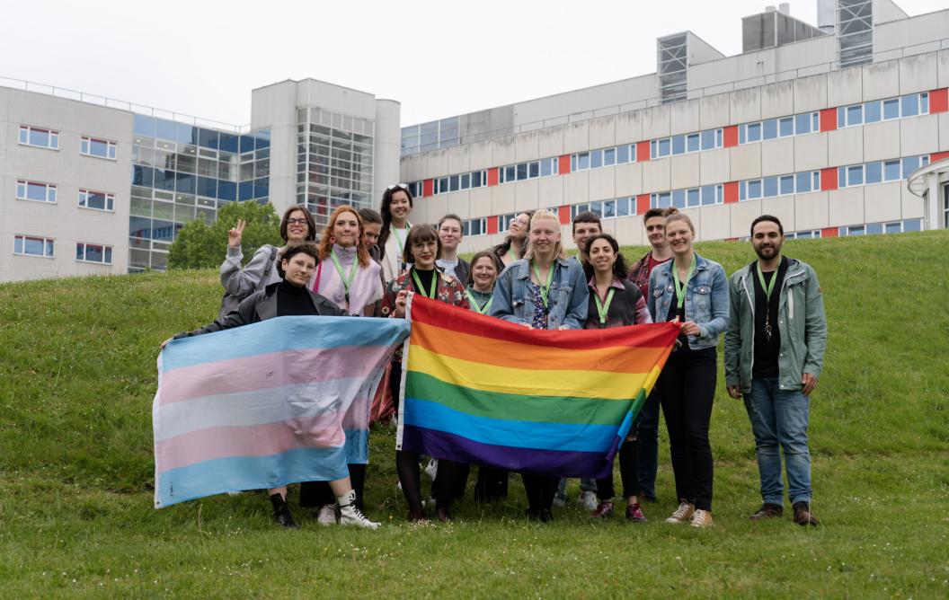 Students with Pride Flag.