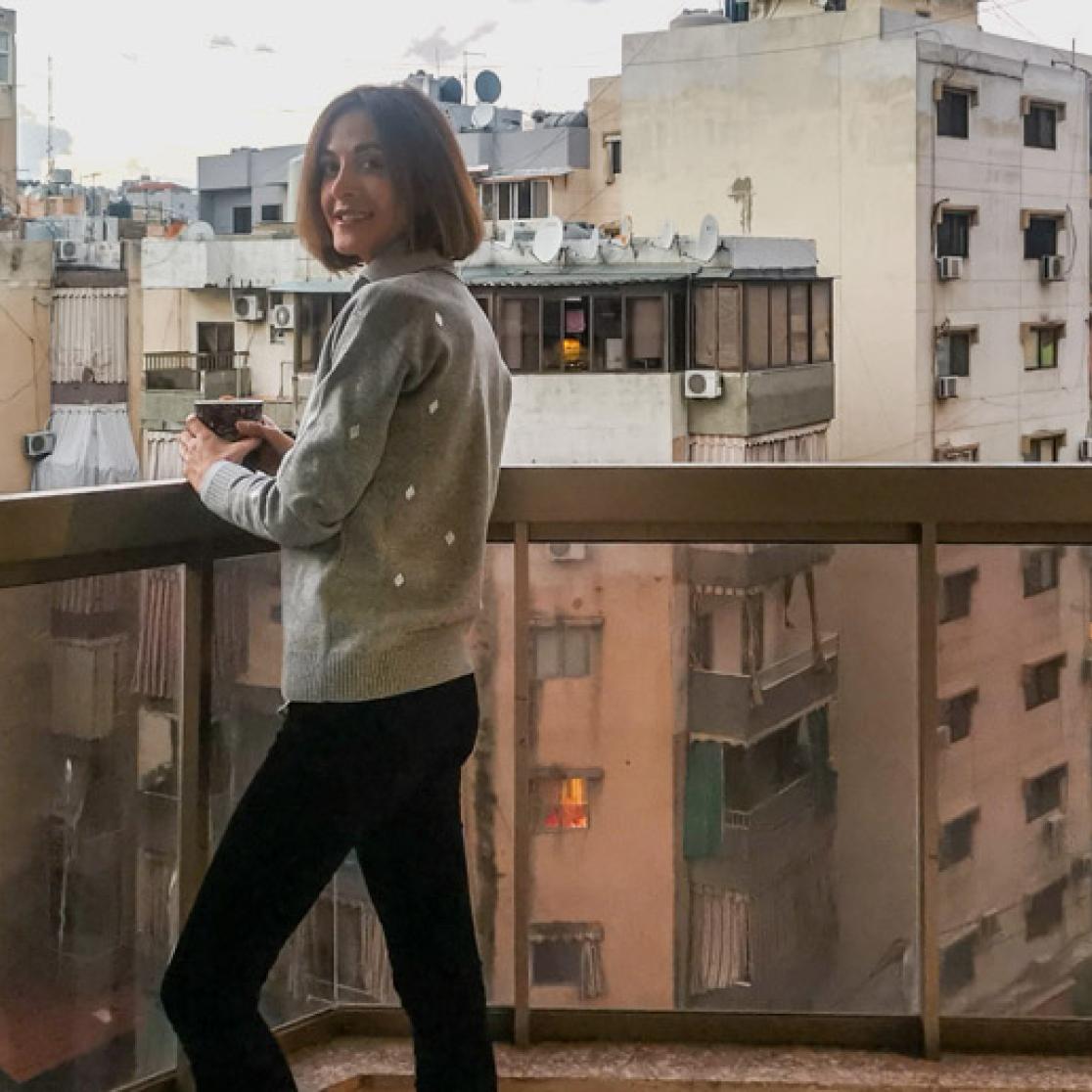 Zakia Dimassi on her balcony in Beirut