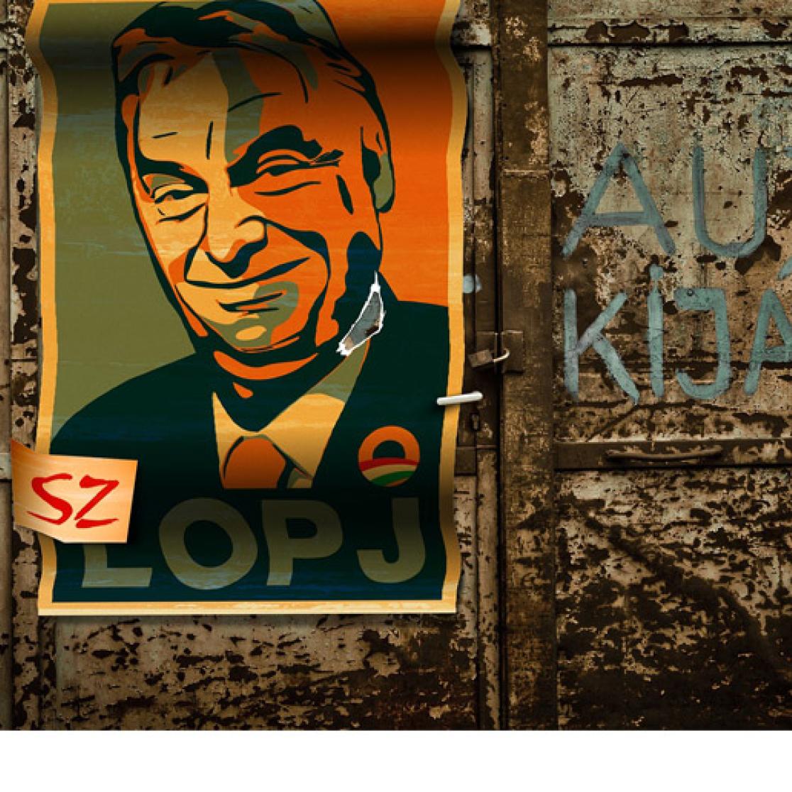 Wall with grafitti and Victor Orban poster