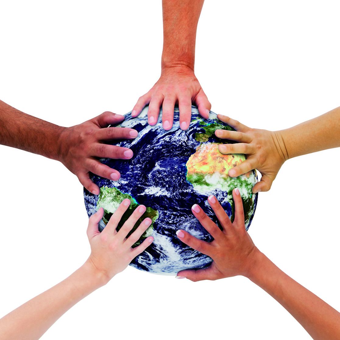 A picture of hands holding the planet Earth