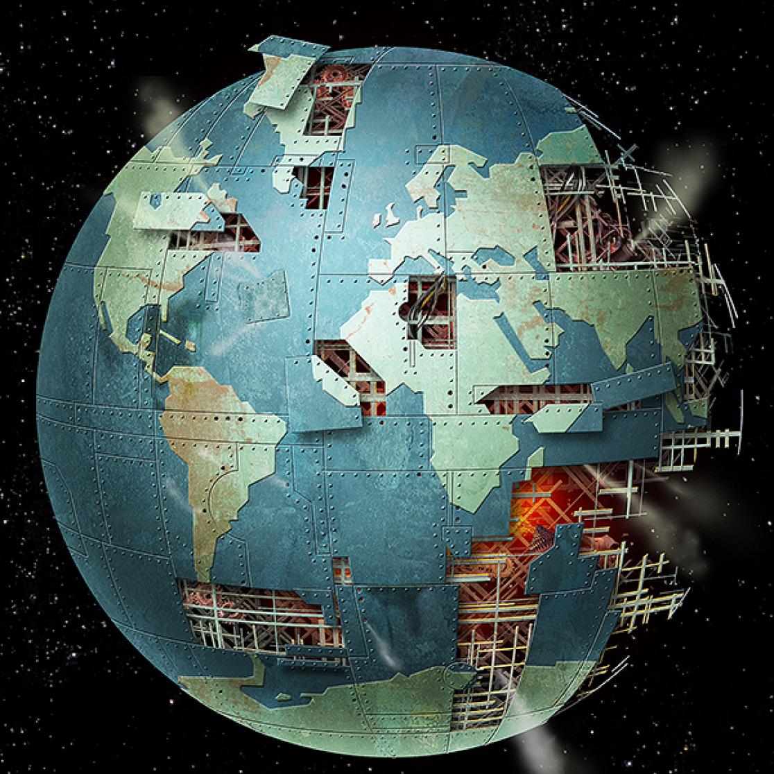 A picture of the earth falling apart.