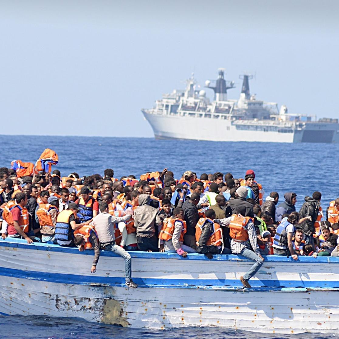 A picture of refugees in a boat