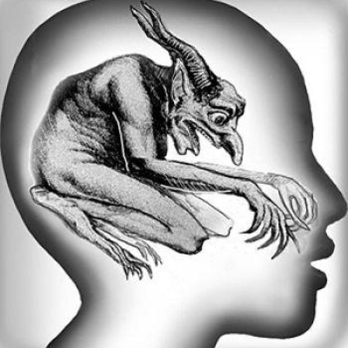 A picture of a demon in someones head