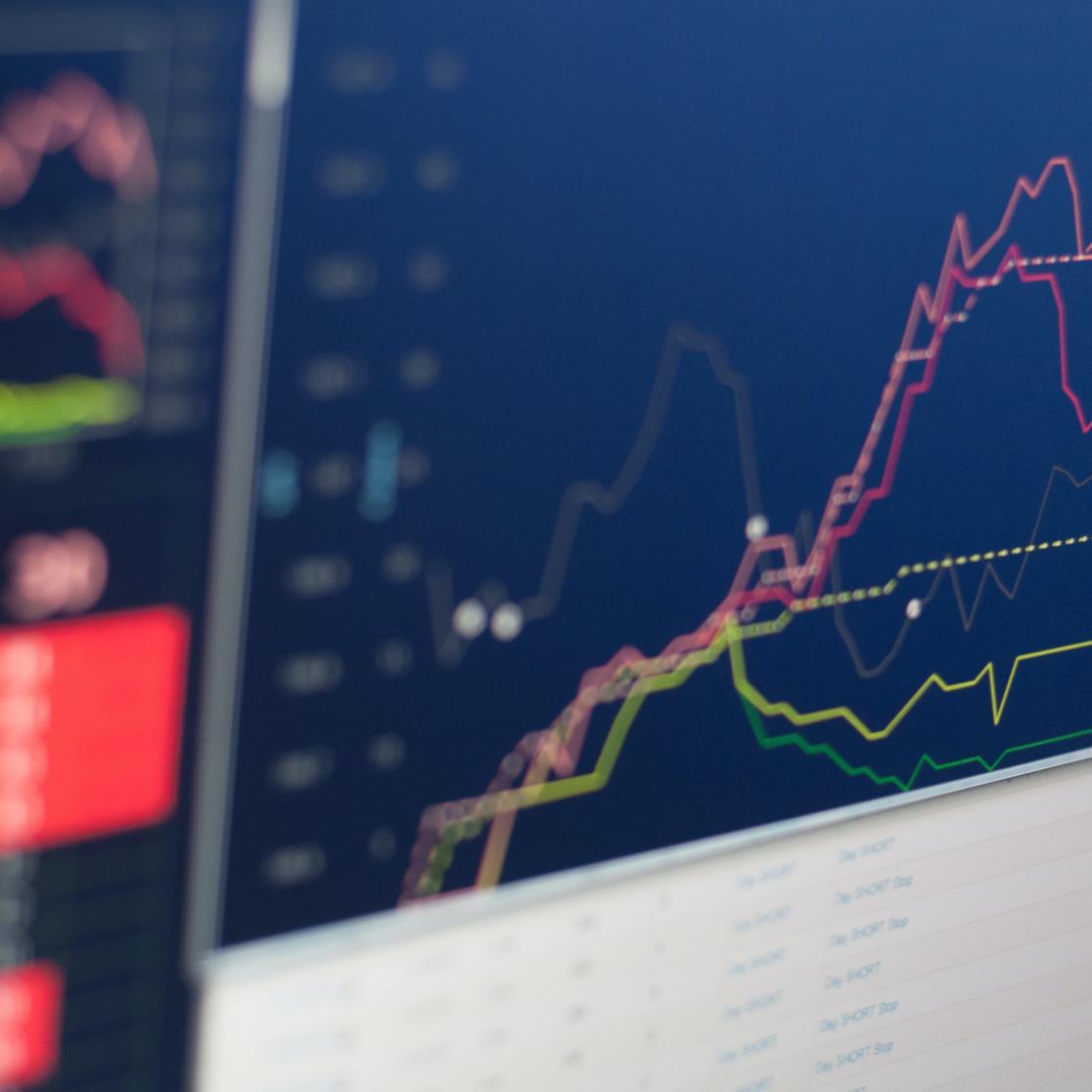 a screen showing a graph of stocks
