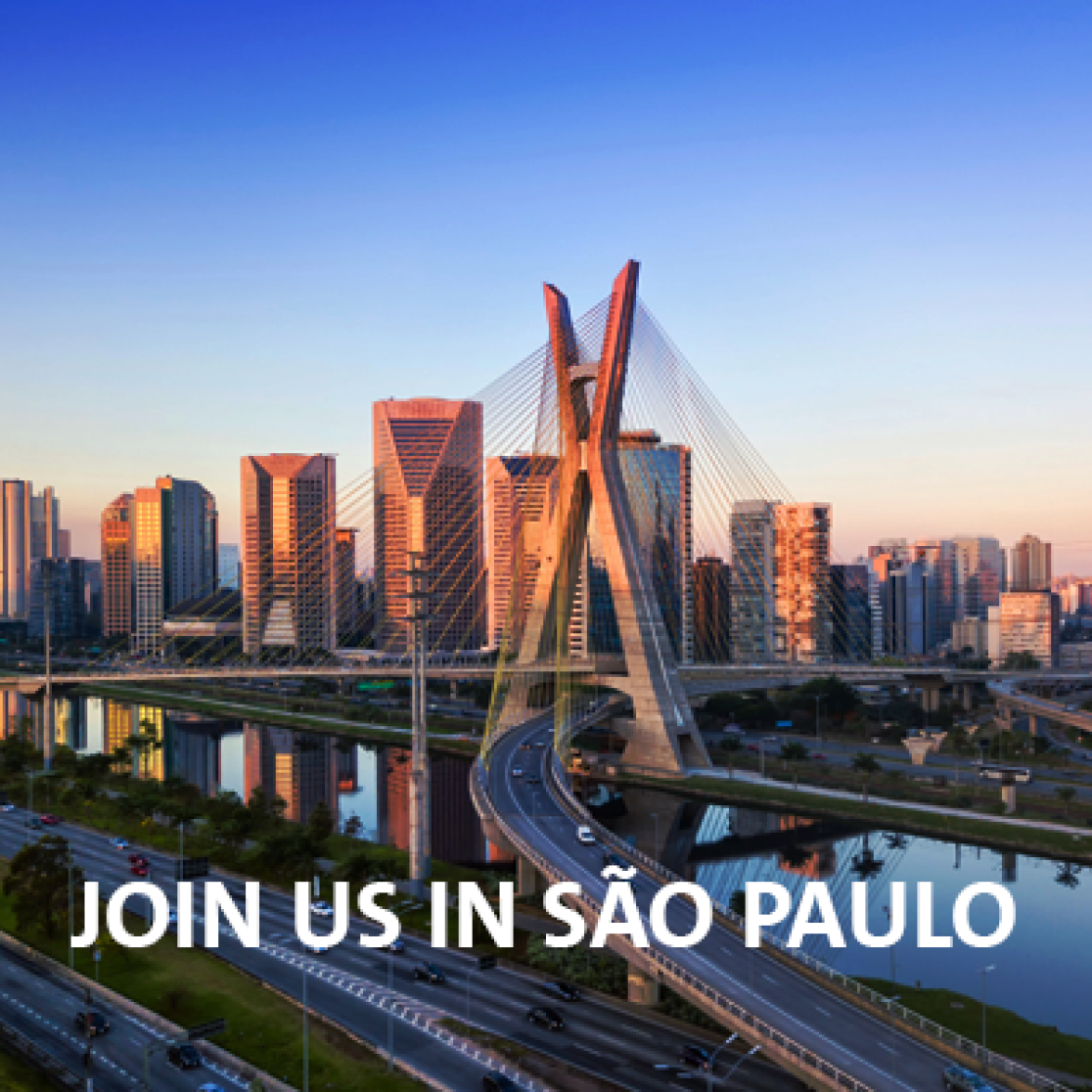 Skyline photo of Sao Paulo, Brazil with text: Join us in Sao Paulo