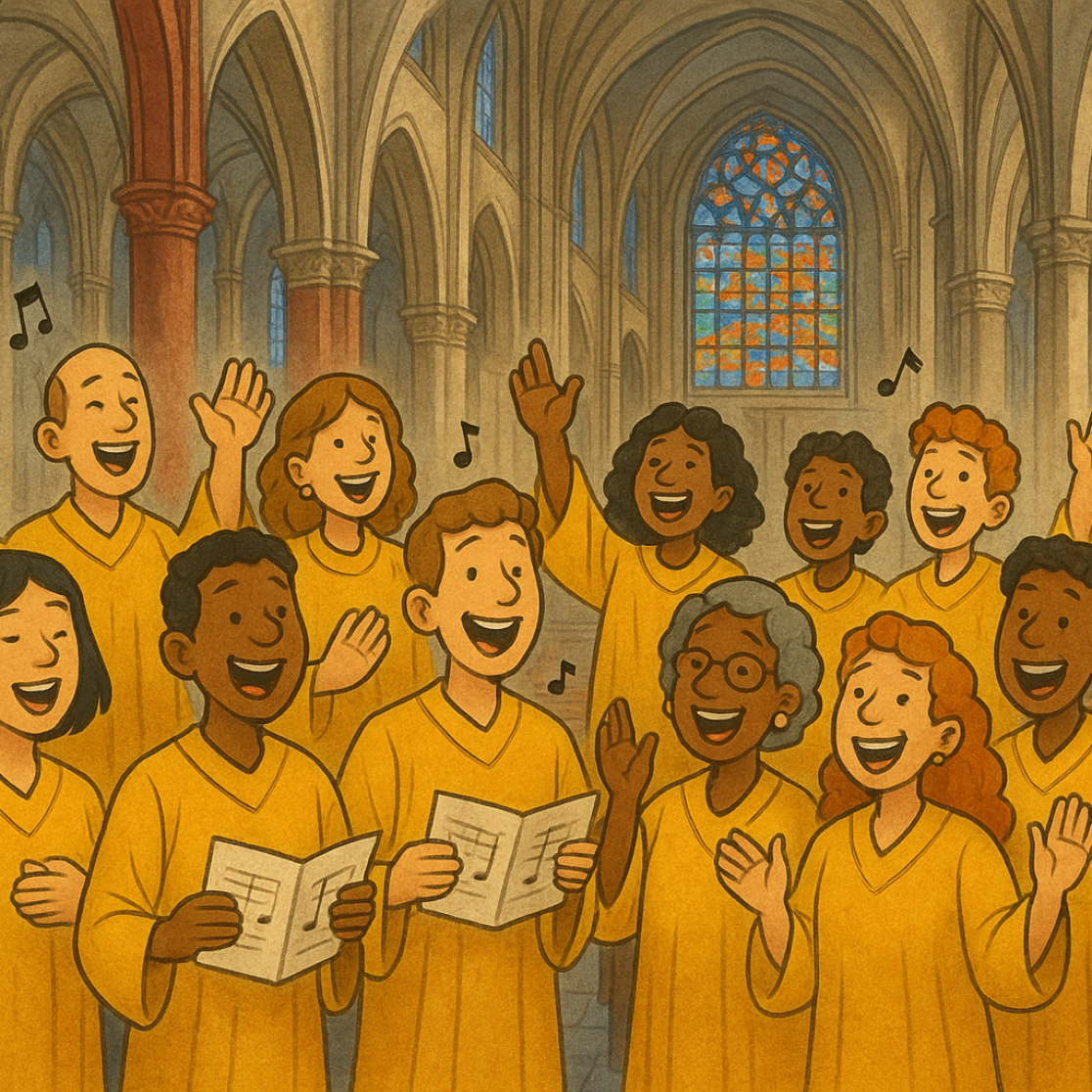 Koor zingend in kerk