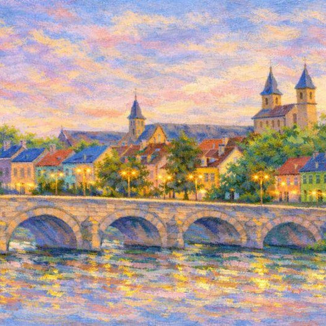 Painting of the old bridge between Randyck and the city centre of maastricht