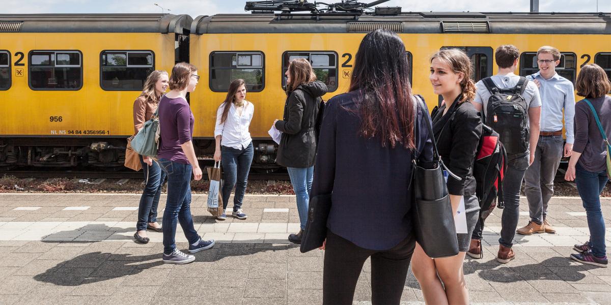 Students waiting for the train