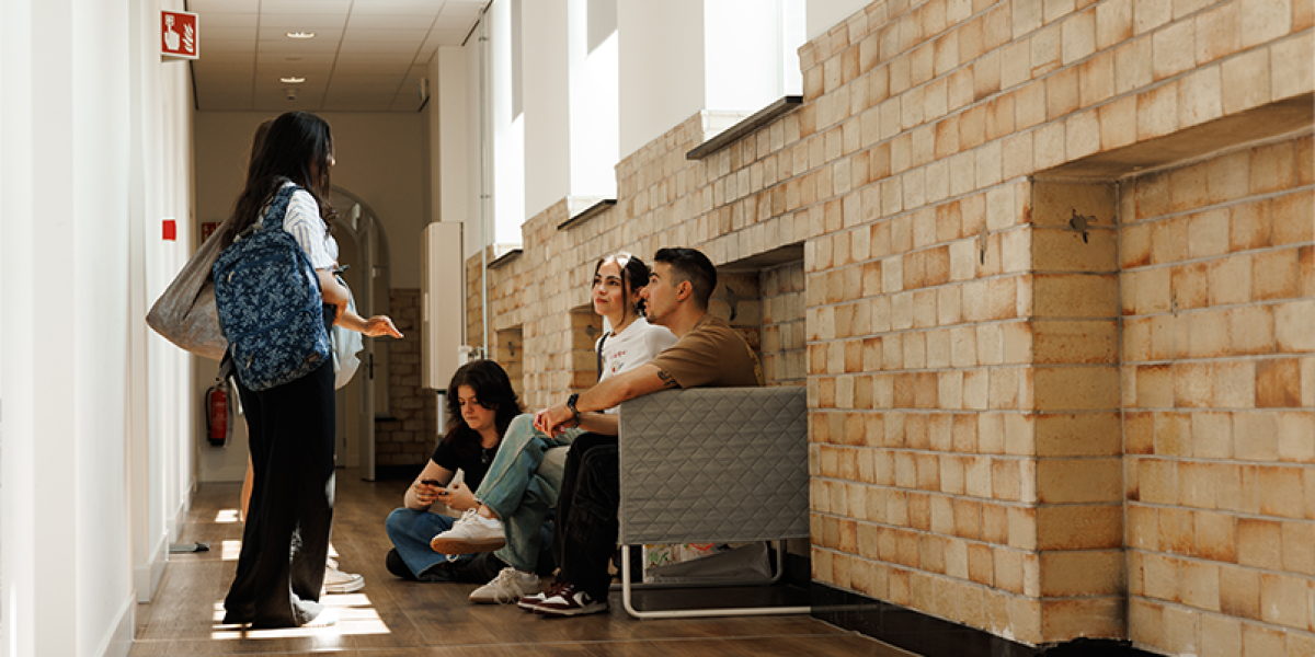 Students hanging out in the hallway