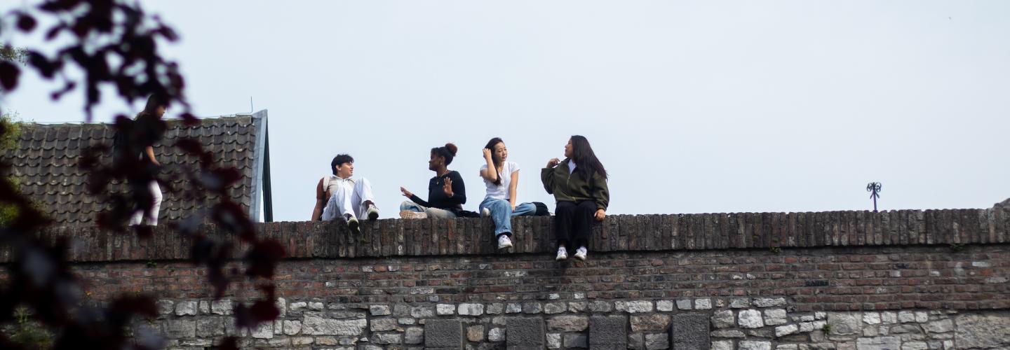 CES students at the old city wall in the city park