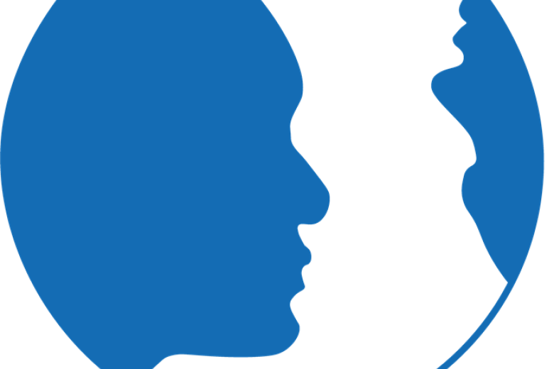Logo for the Association of Human Rights Institutes (AHRI) featuring a blue silhouhette of a human face