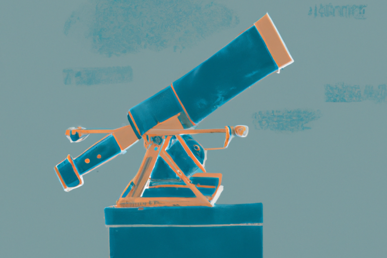 A vintage telescope standing on a table with a distorted colour scheme