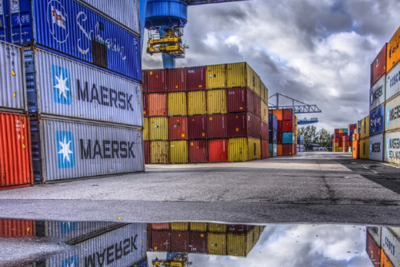 shipping containers at a port