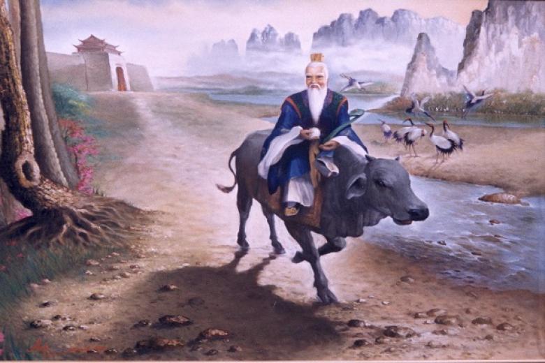 Lao Tse on an ox, just wrote his famous Tao te Ching