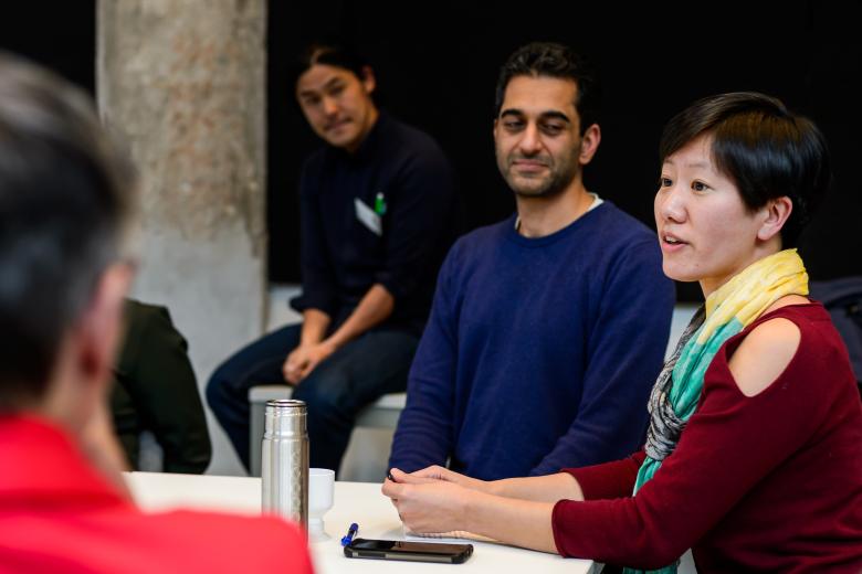 Individual speaking and others listening