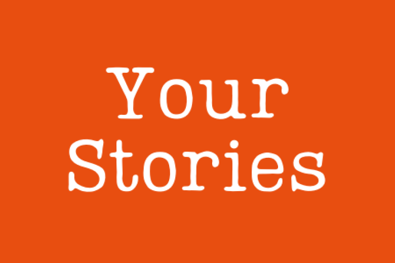 Your Stories - white text on orange background