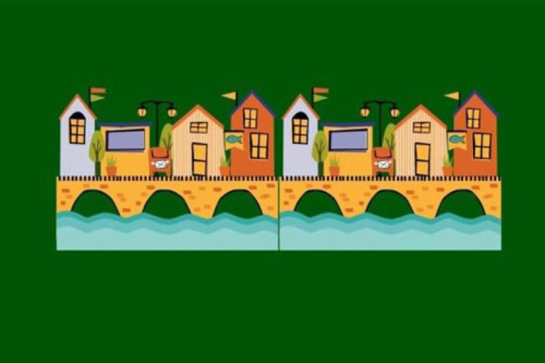Graphic image of houses on a green background