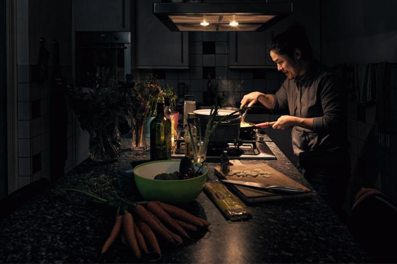 Mark Kawakami in his kitchen