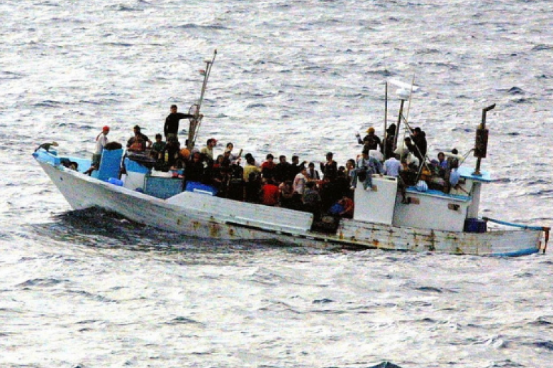 Refugees on a boat