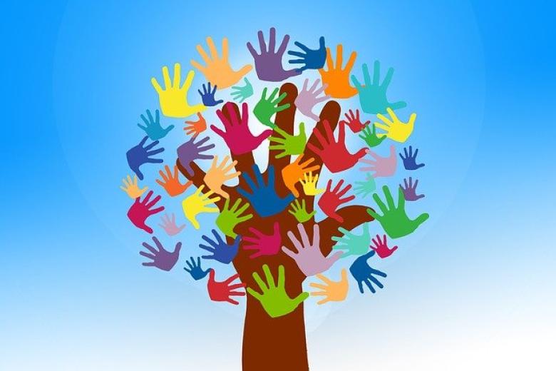 Drawing of helping hands in voluntary work