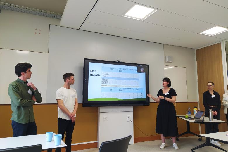 students presenting in a classroom