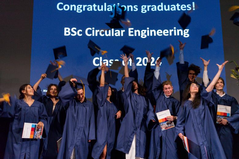Students of Circular Engineering throwing their graduation caps